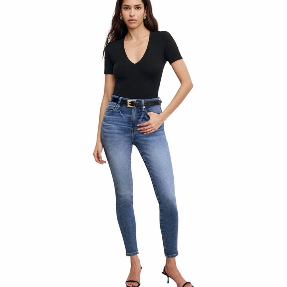 GOOD AMERICAN Women’s Medium Blue Wash Good Waist Crop Skinny Jeans Size 00 / 24